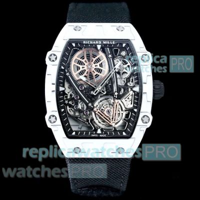 Richard Mille Ultra thin watch - Swiss Copy RM 27-05 Rafael Nadal White Carbon TPT Textile Strap